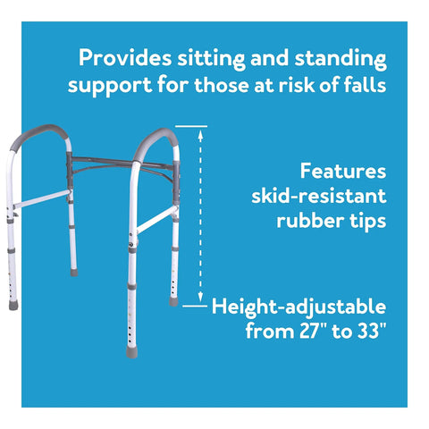 Adjustable Detachable Toilet Safety Rails With Non Slip Grab Bar And Padded Handles, Aluminum Frame, height-adjustable support