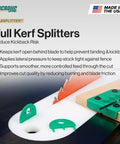 Premium Table Saw Safety Splitter Stops Kickback Cold For One Eighth Inch Kerf Blades, green kerf splitter mounted on table saw.