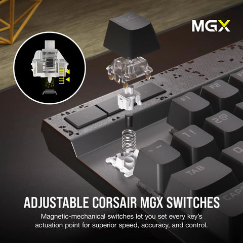 Close-up of adjustable magnetic switch on Game Changing Wired Gaming Keyboard Built With Smooth Magnetic Switches Tuned From Snap Tap To Heavy Thock.