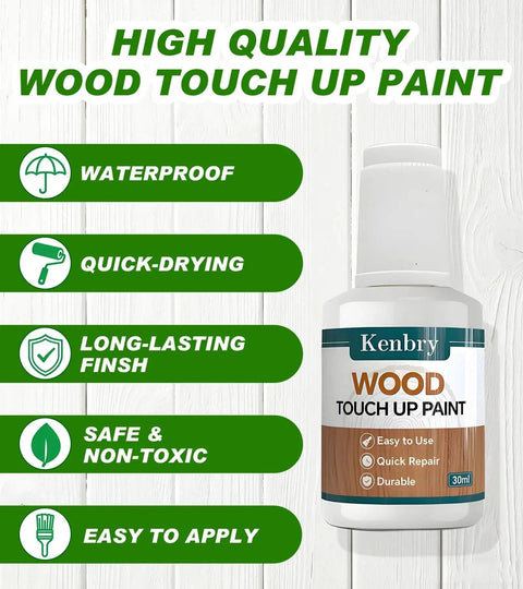 Hella Smooth White Wood Touch Up Paint Pen With An Ultra Fine Precision Brush For Super Quick Drying Scratch Repair And Peeling Fixes That Get Your Favorite Furniture Looking Dang Near New Again on a white wooden background.