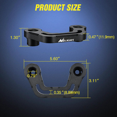 Dimensions of Front A Pillar Hood Cowl Mount Bracket for Jeep Wrangler JL/JLU and Gladiator JT, aluminum build, with M8 bolt fitment