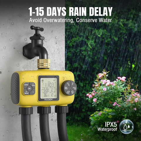 Three Zone Sprinkler Timer For Outdoor Irrigation, Beefy Heavy Duty Controller With Manual Watering and Rain Delay