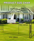 Beefy Heavy-Duty 25mm Thickened Steel Garden Arch Trellis, 157 Inches Long By 105 Inches High, displayed in a lawn setting.