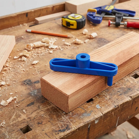 Hella Precise Center Finder Tool Set For Weekend Warriors Pro Level Center Marking Gauge and Scriber Positioner on a wood block.