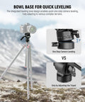 Heavy Duty Fluid Video Head With Adjustable Leveling Base And Arca Type Quick Release Plate Telescopic Grip shown on tripod for quick leveling.