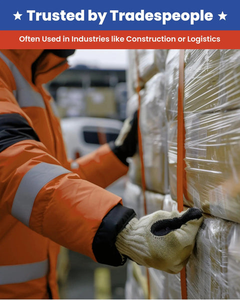 Built To Crush Heavy Loads 3/4 Inch X 1650 Foot Woven Polyester Strapping Cord securing pallets in logistics.