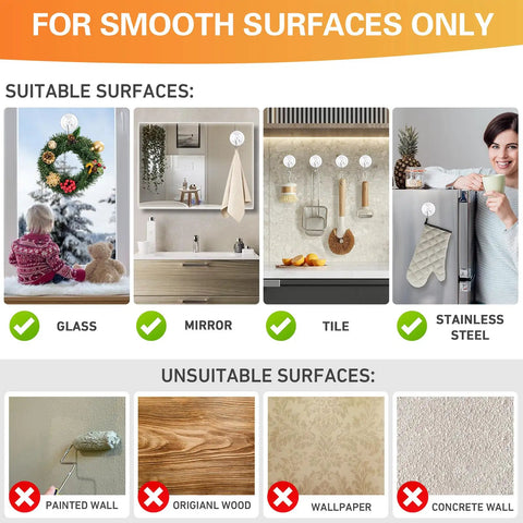Rock Solid Invisible Suction Cup Hooks Twelve Pack Clear Reusable Removable Stainless Steel Design Holds Ten Pounds Straight Up Tough No Trace Marks Dead Sure Grip For Shower Tile Glass Window Kitchen Bathroom