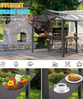 Outdoor 8x5Ft hardtop grill gazebo with double galvanized steel roof, two side shelves, and ceiling hooks set in a garden.