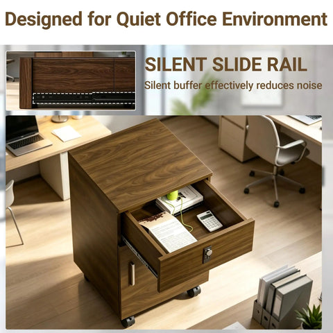 Legit Quality Rolling File Cabinet With Secure Combo Lock For No Sweat Office Organization Sweet Dark Walnut Wood Finish Heavy Duty Build Fits Under Most Standard Desks Premium Crafted Drawers Hold Legal Files Easily with silent slide rail and open drawer.