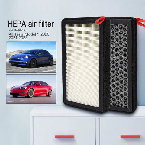 Top Tier 2 Pack Activated Carbon Cabin Air Filter Replacement For Tesla Model 3 And Model Y Featuring He Pa Grade Mesh, HEPA air filter design.