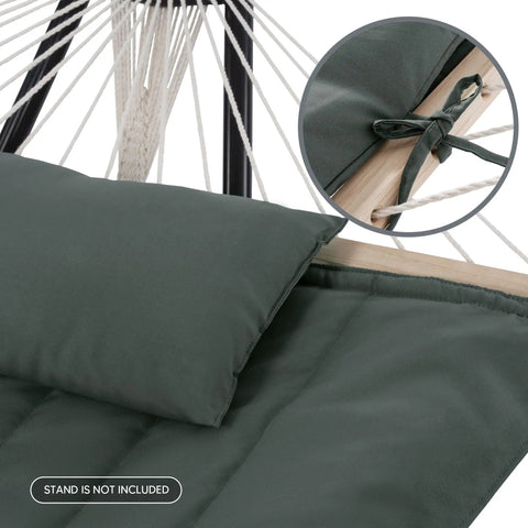 Portable Double Rope Hammock With Pad For Two People Garden Backyard Patio Poolside Gray Green With Quilted Reversible Pad