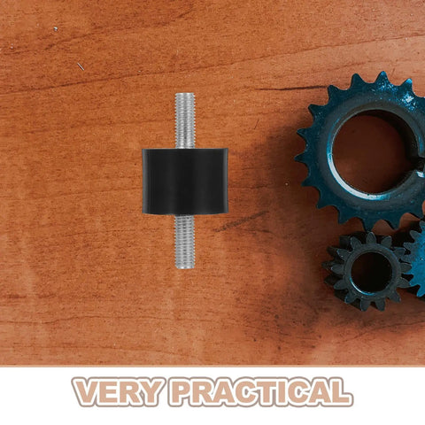 Four Piece Built For The Grind Anti Vibration Rubber Studs M10 Double Screw Mounts on wooden surface with gears.