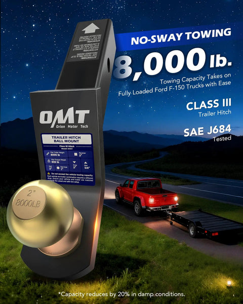 Heavy Duty Tow Hitch Ball Mount With 2 Inch Drop, 2 Inch Ball, 2 Inch Receiver, 8000 Lb Towing Capacity, Reversible Ball Hitch