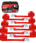 8 Pack 1 Inch By 12 Foot Lashing Tie Down Straps With Cam Buckle 600 Lbs Breaking Strength Carrying Bag Red For Moving Motorcycle Kayak Bike Cargo For All Hauling Needs, red straps displayed with carrying bag