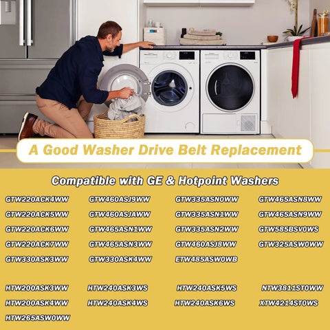 2 Pack Wh01x27538 Washer Drive Belt Hella Durable Replacement AP6328256 PS12299369 4587903 No Sweat Install on GE Hotpoint washers