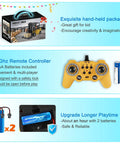 Box, remote, and batteries of 2 In 1 RC Forklift Toy With Transforming Lift And Hook Crane 11 Channel Remote Control Vehicle.