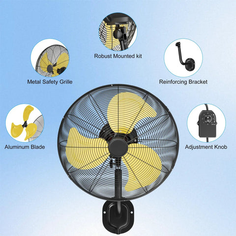 20 Inch Wall Mount Fan With 7200 CFM Beast Airflow, 90 Degree Oscillation, 3 Speeds, Adjustable Tilt, High Velocity Industrial Fan details