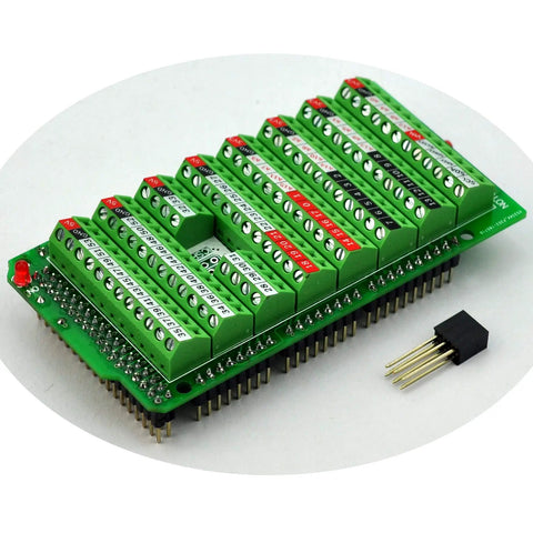 Screw Terminal Block Breakout Module for Arduino Mega 2560 R3 With Power On LED Side Reset Button Soldered And Assembled 3.5mm Pitch Compatible With 26 AWG To 16 AWG Wire, green PCB