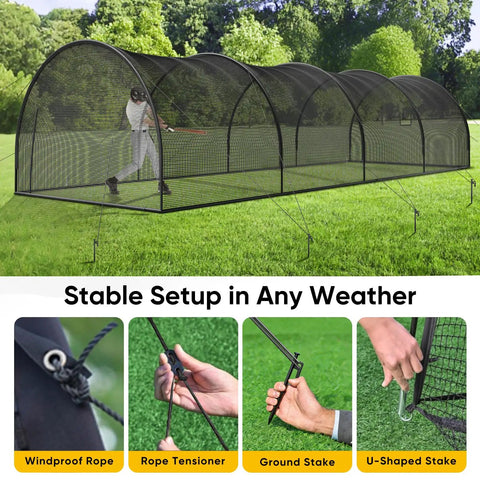 Backyard Baseball And Softball Batting Cage With Enclosed Net And Pitching Hole 40 By 12 By 10 Feet Fiberglass Pole System