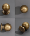 10 Pack 1 Inch Vintage Antique Brass Ball Knob Set For Cabinets And Drawers, Round Solid Knobs, 25mm Diameter, Side View