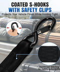 Real Deal Heavy Duty Retractable Ratchet Straps Two Inch By Ten Feet Four Thousand Pound Break Strength Two Pack showing coated S-hooks.