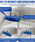 Two Pack Stripped Screw Extractor Set For Damaged Faucets And Pipes in blue showing operation steps for pipe repair