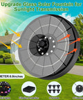Solar Fountain Pump With 3 Spray Heights, Upgraded Glass Panels And Led Lights, 6 Nozzles, outdoor use, black, solar panel design