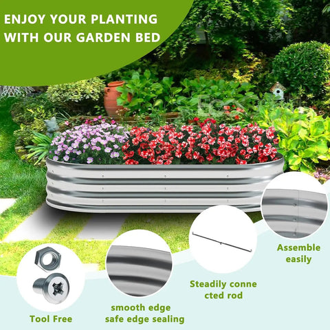 Two Pack Galvanized Oval Raised Garden Beds Metal Outdoor Planter Boxes For Vegetables 6X3X1Ft Each Silver Durable Weatherproof