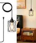 Sleek 15 Foot Plug In Pendant Light With Dimmable Black Metal Shade And Twisted Cord Zero Hassle Hook Up Industrial Ceiling Fixture For Bedroom Kitchen Or Living Room That Brings Pro Level Aesthetic And Hits Different with braided cord.