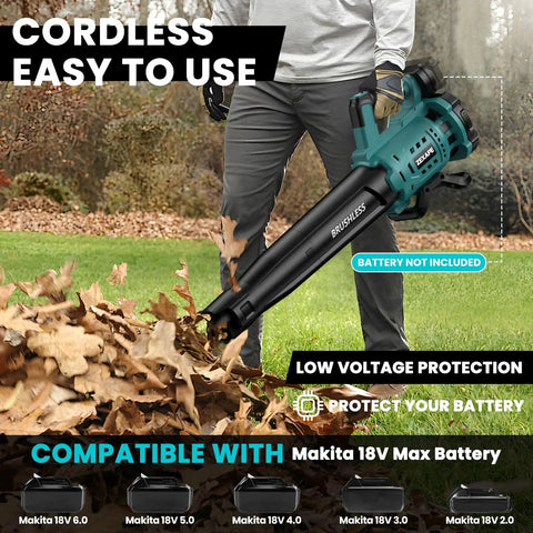 Person using Cordless Leaf Blower With Brushless Motor, 480 CFM, Up To 130 MPH, Six Variable Speeds, Digital Display Control