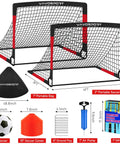 2 Pack 4x3 Feet Portable Kids Soccer Goals For Backyard Practice Pop Up Easy Setup Indoor And Outdoor Training Kit with ball, cones, pump, and bag for ages 3 to 12