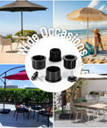 Umbrella Base Replacement Parts Kit With Ring Plugs And Two M8 Threaded Knobs displayed around various patio umbrella setups.