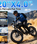 Rider on 1500W Peak Electric Bike For Adults, 35 MPH Off Road And City Commute, Fat 20x4.0 Tire, navigating sandy terrain.