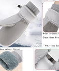 Women Ski Gloves Velvet Lined Thickened Winter Mittens with windproof outer, non slip palm, and cozy interior lining.