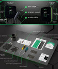 Fast Hardwired Level 2 EV Charger With NACS Tesla Connector Forty Eight Amps Eleven Point Five Kilowatts Wall Mount EVSE Thirty Foot Cable Garage Pro Home Charging Station LED Live Status Display Five Year Coverage, displaying charger units, cables, and installation tools.