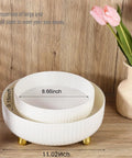 360 Degree Rotating Makeup And Skincare Organizer Tray Lazy Susan For Dresser Vanity And Bathroom Countertop in ivory white, two sizes shown