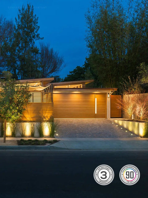 Modern driveway lit by In Ground LED Well Lights Set, 7W, 720 Lumens, Low Voltage 12-24V AC DC, CRI90, IP67 waterproof lighting