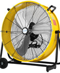 Beast Mode High Velocity Industrial Drum Fan 24 Inch With 8100 CFM Three Speed Heavy Duty Metal Shop Fan in yellow housing.
