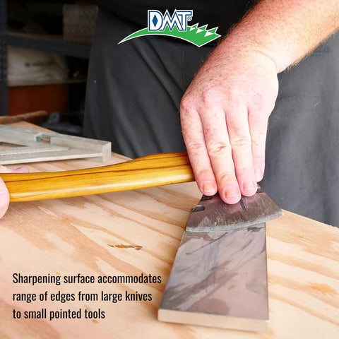 Dia Sharp Bench Stone Diamond Knife Sharpener For Workshop Jobsite And Kitchen Extra Fine Flat Diamond Surface Non Slip Base Made In USA 8 X 3 X 0.38 Inches in use on wood surface