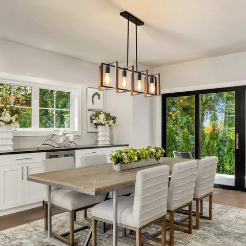 4 Light Farmhouse Pendant Lights For Kitchen Island Rustic Metal Rectangle Pendant Lighting Chandelier Style Cozy Vibe
