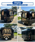 Top Tier 10ft Slick Black Mobile Food Truck For Coffee Kiosks And Pop Up Catering With Reliable Walk Up Fridge Unit Factory Direct Certified Build Ready To Hustle Hard shown from various angles.