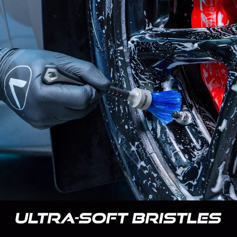 Ergonomic Lug Nut Cleaning Brush For Wheels And Rim Detailing Long Soft Bristles That Conform To Recessed Areas Grey 8.5 Inch By 1 Inch Rubber Gripped Handle Slick Car Detailing Tool on soapy wheel lug nut