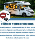 10 Foot Solar Cable Entry Gland With 10 AWG Extension Cable MC4 Connectors For RV Boat Camper And Van Installations Weatherproof Solar Junction Box With Tinned Copper Wire And High Conductivity For Efficient Power Transfer, shown with RV cable setup