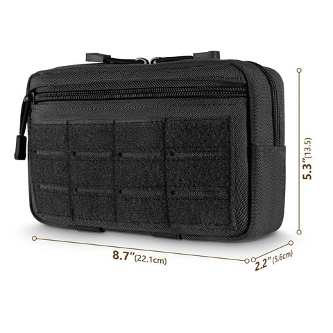 Tactical Molle Admin Pouch With Laser Cut PALS Panel Horizontal EDC Tool Bag Expandable Utility Gear Pouch Black Pro dimensions