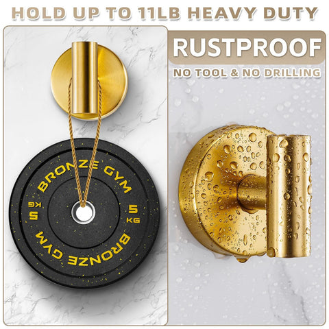 Suction Cup Hooks For Shower And Kitchen No Drill Mounting Brushed Gold Finish holding weight on smooth surface