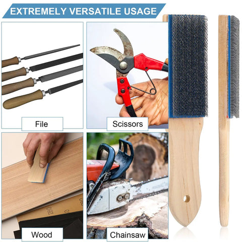 2 Piece Steel File Card Brush Set 8 Inch Abrasive Hand File Cleaner, durable steel bristles, shown with tools for versatile cleaning