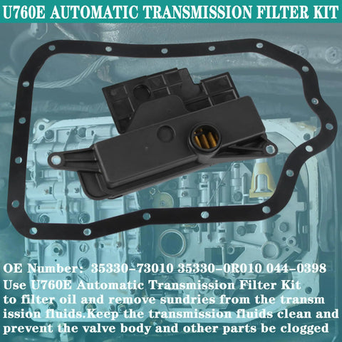 Automatic Transmission Filter Kit For U760E Fits Toyota Camry Highlander RAV4 Sienna Venza Scion TC From 2009 Through 2019 Replaces 35330-73010 3533073010 353300R010 0440398 Keeps Transmission Fluid Clean Prevents Clogs And Extends Transmission Life with gasket.