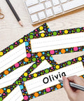 Watercolor Dots Desk Name Plates Set With 36 Confetti Style Name Tags For Desks Kid Friendly Classroom Decor For Kindergarten