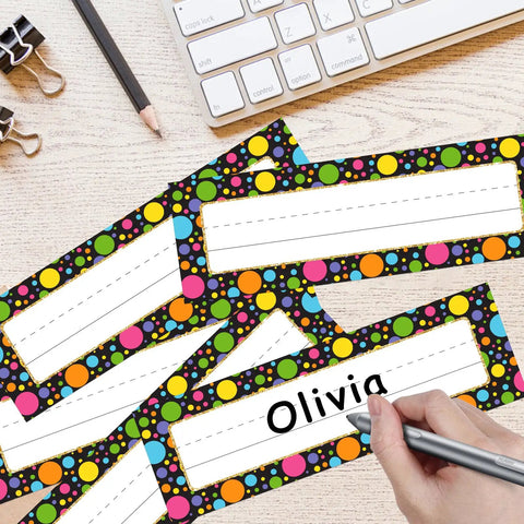 Watercolor Dots Desk Name Plates Set With 36 Confetti Style Name Tags For Desks Kid Friendly Classroom Decor For Kindergarten