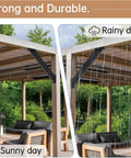 Beefy 45 Degree Metal Corner Brackets For Wood Structures Heavy Duty Support Kit shown on gazebo in sunny and rainy conditions